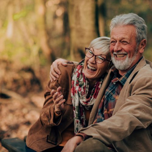 Elderly couple enjoying an autumn day while staying at hatton court using the autumn promotion